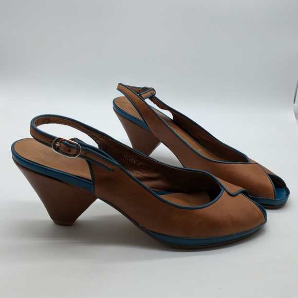 Jeffrey Campbell Susan Leather Color Block Slingback Peep Toe Heel Women's 7 - Picture 15 of 16